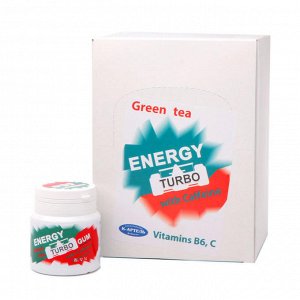 * Дражированная жевательная резинка «Turbo Gum» со вкусом мяты в баночке. Содержит экстракт зеленого чая, кофеин, витамин В6, витамин С.  Вес жевательной резинки в одной баночке 40 грамм. Товар продае