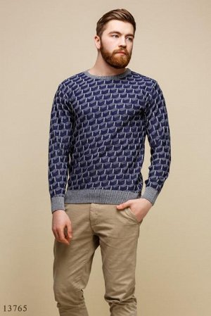Мужской свитер Яромир серый синий крупный принт