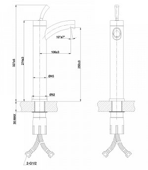 LM5109S "Элемент" Смеситель для умывальника высокий монолитный, сталь