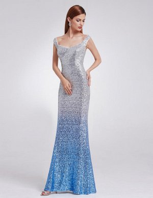 Сияющее длинное платье в пол голубого цвета с эффектом омбре