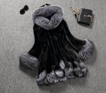 Шуба средней длины с капюшоном цвет: ЧЕРНЫЙ