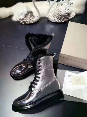 Ботинки Ботинки с эффектом лакированной поверхности цвет серый/серебро
 кожа