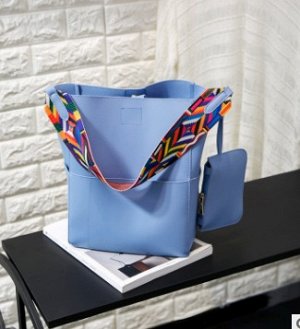 сумка женская объёмная с кошельком с ремешком через плечо с застёжкой магнитная кнопка цвет СИНИЙ