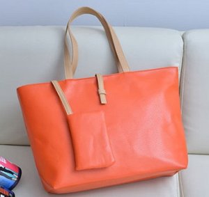 сумка женская большая объёмная+кошелёк с ручками через плечо с застёжкой молнией цвет ОРАНЖЕВЫЙ