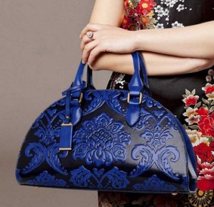 сумка женская полукруглая с узором в китайском национальном стиле с ремешком через плечо с застёжкой молнией цвет СИНИЙ