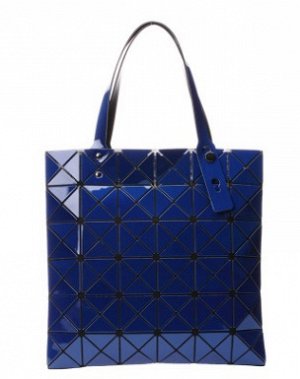 сумка женская лаковая геометрическая крупные детали с ручками через плечо с застёжкой молнией цвет СИНИЙ