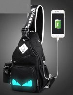 рюкзак спортивный светящийся водонепроницаемый ударопрочный ДЕМОН +USB с застёжкой молнией цвет ЧЁРНЫЙ