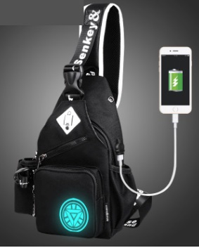 Рюкзак Рюкзак спортивный светящийся водонепроницаемый ударопрочный ЖЕЛЕЗНЫЙ ЧЕЛОВЕК+USB с застёжкой молнией цвет ЧЁРНЫЙ, материал верха полиэстер. Размер(длина см*ширина см*высота см): 18см*9см*33см
