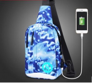 Рюкзак Рюкзак спортивный водонепроницаемый светящийся с двумя рядами молнии с застёжкой молнией ВОЛНА+USB цвет СИНИЙ, материал верха оксфордская ткань. Размер(длина см*ширина см*высота см): 17см*7см*2