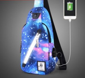 Рюкзак Рюкзак спортивный водонепроницаемый светящийся с застёжкой молнией+USB цвет ЗВЁЗДЫ СИНИЙ, материал верха полиэстер. Размер(длина см*ширина см*высота см): 16см*5см*33см