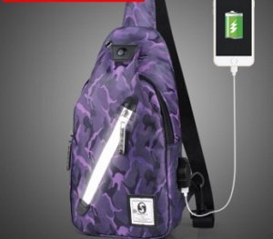 Рюкзак Рюкзак спортивный водонепроницаемый с застёжкой молнией+USB цвет ТЁМНО-ФИОЛЕТОВЫЙ КАМУФЛЯЖ, материал верха полиэстер. Размер(длина см*ширина см*высота см): 16см*5см*33см