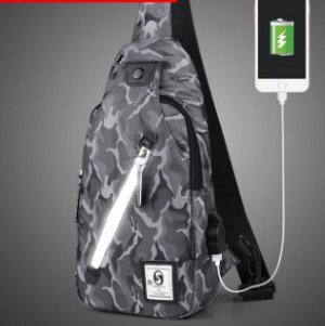 Рюкзак Рюкзак спортивный водонепроницаемый с застёжкой молнией+USB цвет СЕРЫЙ КАМУФЛЯЖ, материал верха полиэстер. Размер(длина см*ширина см*высота см): 16см*5см*33см