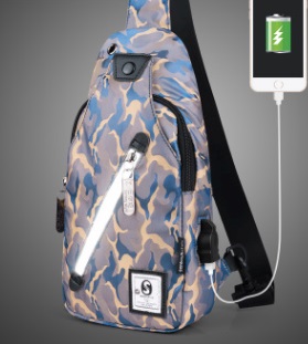 Рюкзак Рюкзак спортивный водонепроницаемый с застёжкой молнией+USB цвет СИНЕ-ЖЁЛТЫЙ КАМУФЛЯЖ, материал верха полиэстер. Размер(длина см*ширина см*высота см): 16см*5см*33см
