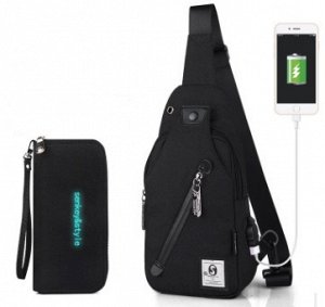 Рюкзак Рюкзак спортивный водонепроницаемый с застёжкой молнией+USB+кашелёк цвет ЧЁРНЫЙ, материал верха полиэстер. Размер(длина см*ширина см*высота см): 16см*5см*33см