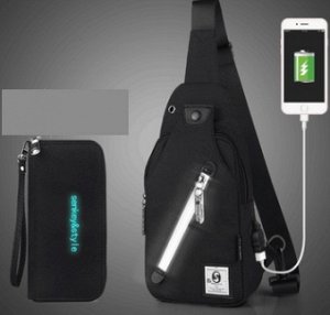 Рюкзак Рюкзак спортивный водонепроницаемый с застёжкой молнией+USB+кашелёк цвет ЧЁРНЫЙ, материал верха полиэстер. Размер(длина см*ширина см*высота см): 16см*5см*33см