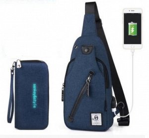 Рюкзак Рюкзак спортивный водонепроницаемый с застёжкой молнией+USB+кашелёк цвет СИНИЙ, материал верха полиэстер. Размер(длина см*ширина см*высота см): 16см*5см*33см