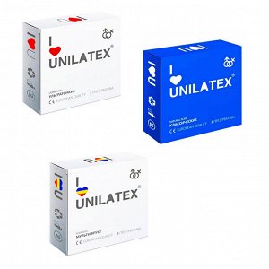 Классические, фруктовые и ультратонкие презервативы Unilatex® (ассорти) 1 блок (48 уп по 3 шт)