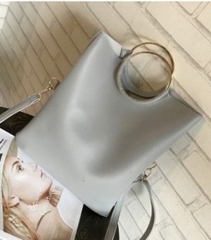 комплект из двух сумок: сумка женская прямоугольная с круглыми ручками+сумка с ремешком на запястье цвет СЕРЫЙ