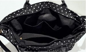 сумка-дутыш женская объёмная с карманами с ремешком через плечо с застёжкой молния цвет ЧЁРНЫЙ В ГОРОШЕК