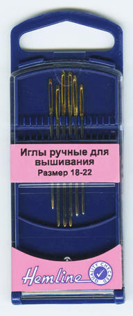 Иглы Иглы для вышивания с закруглённым кончиком в пластиковом контейнере №18 - 22, 6шт.