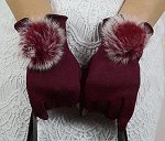 Женские перчатки на меху для сенсорных телефонов красный цвет