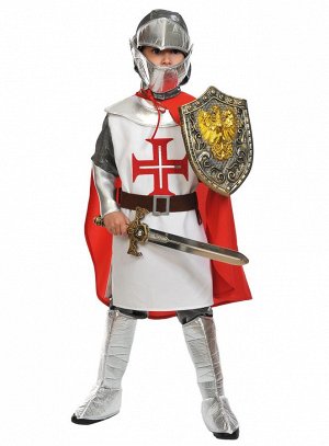Рыцарь шлем, куртка, брюки с латами, плащ, щит и меч