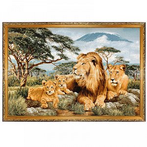 Картина гобелен 108х70см "Африканские львы", деревянная рама
