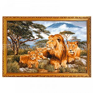 Картина гобелен 55х35см "Африканские львы", евро, деревянная