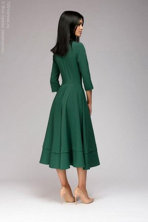 Платье зеленое длины миди с глубоким вырезом и рукавами 3/4 DM00923GR