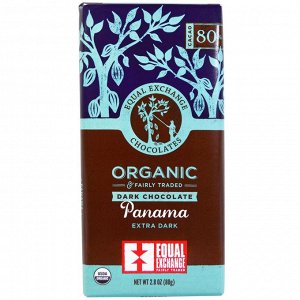 Шоколад Equal Exchange, Органический, темный шоколад, Панамский сверхтемный, 2,8 унции (80 г). Какао 80%.
