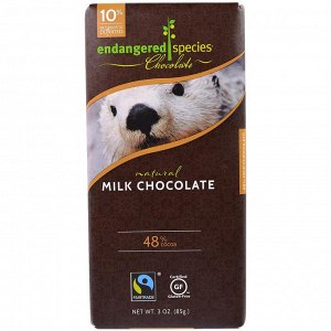 Шоколад Endangered Species Chocolate, Натуральный молочный шоколад, 3 унции (85 г). 48% Cocoa.
