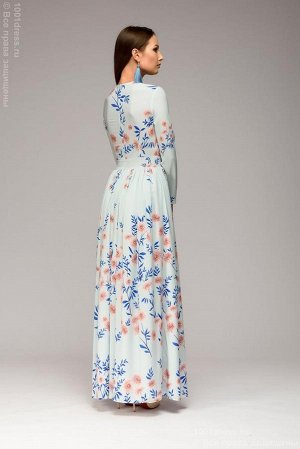 Платье голубое длины макси с цветочным принтом и длинными рукавами DM00940LB
