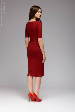 Платье бордовое длины миди с глубоким декольте и рукавами 3/4 DM00544BO
