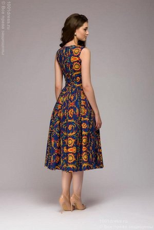 Платье темно-синее длины миди без рукавов с цветочным принтом DM00882DB