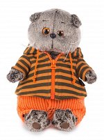 Кот Басик в оранжевых вельветовых штанах и полосатой кофте с капюшоном и на молнии