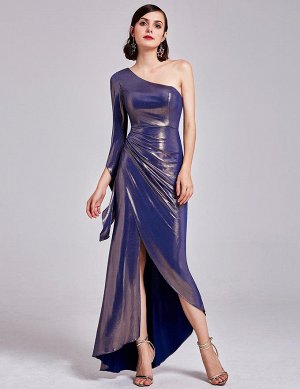 Шикарное вечернее платье на одно плечо и асимметричной юбкой с металлическим отливом