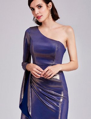 Шикарное вечернее платье на одно плечо и асимметричной юбкой с металлическим отливом