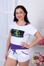 Костюм-тройка с шортами белый с фиолетовым