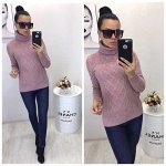 Вязаная кофта с воротником под горло пыльно-розовая