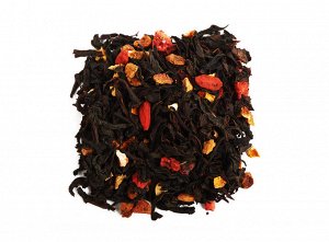 чай Смесь классических сортов чёрного чая, кусочки спелого яблока и клубники, ягоды годжи, каркаде, цедра апельсина, ароматические масла.