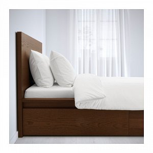 МАЛЬМ Каркас кровати+2 кроватных ящика, коричневая морилка ясеневый шпон