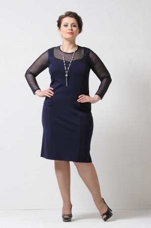 Синий Элегантное платье, декорированное нежной мерцающей сеткой. Выполнено в черном и темно синем цвете. Эта модель прекрасно подойдет для торжественного случая и поможет создать шикарный образ для же