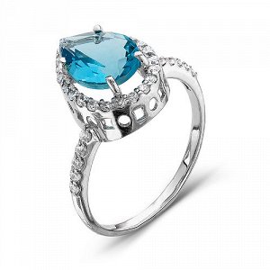 Серебряное кольцо с голубым фианитом - 070