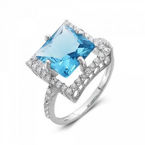 Серебряное кольцо с голубыми фианитом - 047
