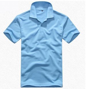 Рубашка-поло мужская однотонная голубая с короткими рукавами