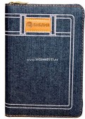Библия 045JZC (джинсовый переплет с молнией), синий - 120х165 мм, закладка, (код 1080)