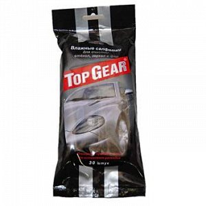 Салфетки влажные "Top Gear"   для стекол, зеркал, фар, пакетная уп.30шт     (1/64)