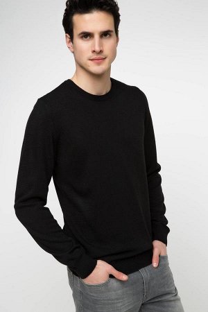 пуловер Akrilik 100% Длинный рукав для мужчин Свитер; Нормальный крой (средняя посадка по фигуре); Круглый ворот; стандарный Рост; Черный цвет