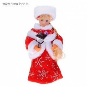 Снегурочка, в красной шубе, с фонарём, с подсветкой, русская мелодия