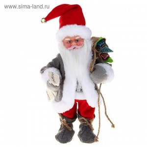 Дед Мороз, в сером полушубке, с мешком, русская мелодия